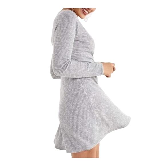 URBAN OUTFITTERS Ribbed Soft Surplice Faux Wrap Dress Womens XL Gray Long Sleeve - Picture 16 of 16